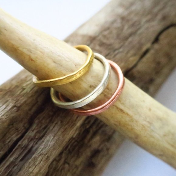 Hammered Ring Set Rose Gold Sterling Silver Boho - Picture 5 of 9